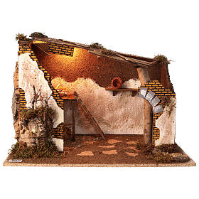 Illuminated stable for 10-12 cm Nativity Scene, 60x35x40 cm