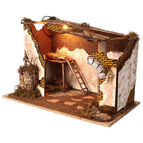 Illuminated stable for 10-12 cm Nativity Scene, 60x35x40 cm