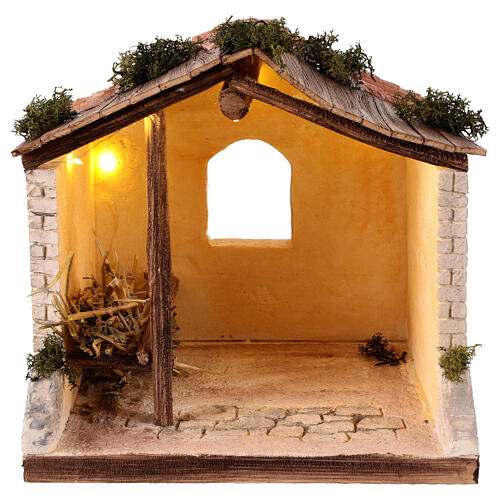 Classic nativity stable with LED lights 25x25x20 cm nativity 12 cm 1