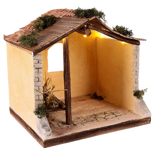 Classic nativity stable with LED lights 25x25x20 cm nativity 12 cm 3