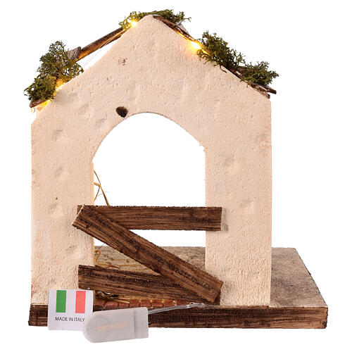 Stable with ruined roof and LED lights for 10 cm Nativity Scene, 25x25x20 cm 4