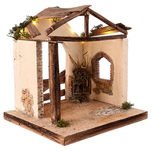 Stable with LED lights for 12 cm Nativity Scene, 25x25x20 cm 3