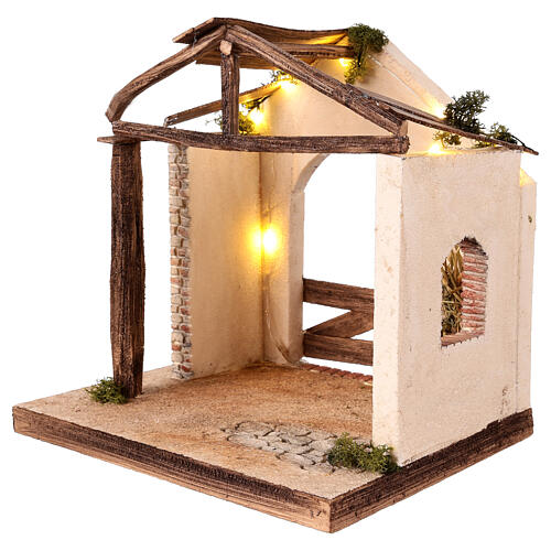 Cabana com luz LED 25x25x20 cm presépio 12 cm 2