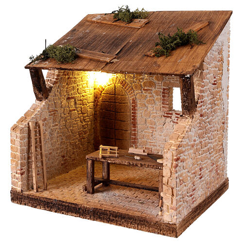 Bottega falegname 25x25x20 cm con led presepe 12 cm 3