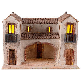 Setting with porch and balconies, 31x45x35 cm, for 10 cm Nativity Scene