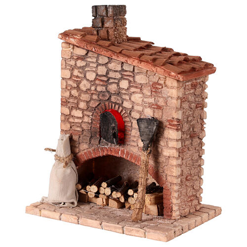 Forno con led effetto fuoco 15x10x8 cm per presepe 10 cm 2