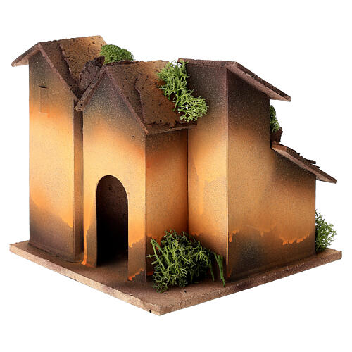 Gruppo tre case presepe 4 cm legno sughero 15x15x15 cm 4