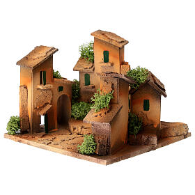 Beco com casas presépio 3 cm madeira cortiça 10x15x15 cm