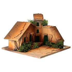Piazza con case presepe 3 cm sughero dipinto 10x15x15 cm