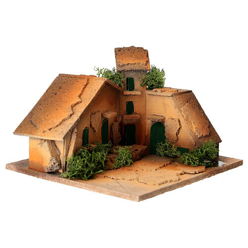 Piazza con case presepe 3 cm sughero dipinto 10x15x15 cm 2