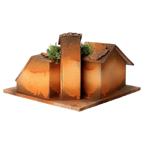 Piazza con case presepe 3 cm sughero dipinto 10x15x15 cm 4