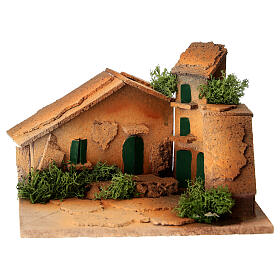 Praça com casas para presépio 3 cm de cortiça pintada 10x15x15 cm