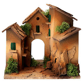 Alleyway with arch for 3 cm Nativity Scene, wood and cork, 13.5x15x15 cm