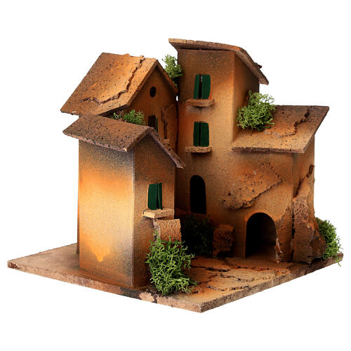 Alley with arch nativity scene 3 cm wood cork 15x15x15 cm 2
