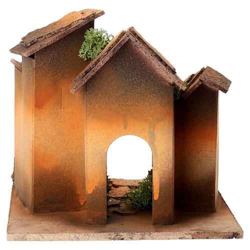 Alley with arch nativity scene 3 cm wood cork 15x15x15 cm 4