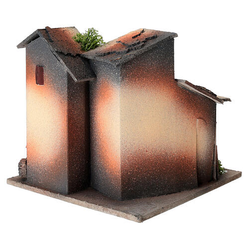 Cluster of small houses for 3-4 cm Nativity Scenes, wood and cork, 14x15x15 cm 4