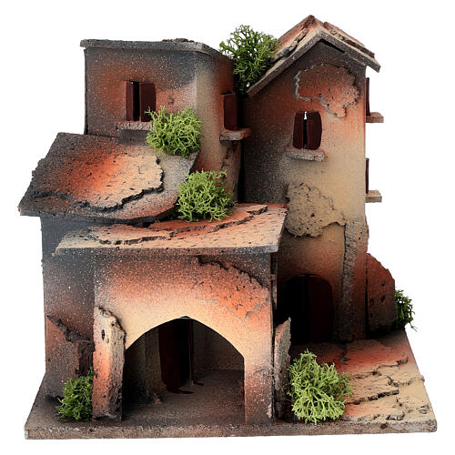 Groupe de maisons pour crèche 3-4 cm bois liège 14x15x15 cm 3