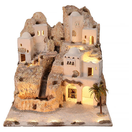 Orientalische Dorfkulisse – neapolitanische Krippenlandschaft mit Beleuchtung, Wasserlauf und Backofen, für 14 cm Krippe, 95 × 95 × 120 cm, Modul 2 1