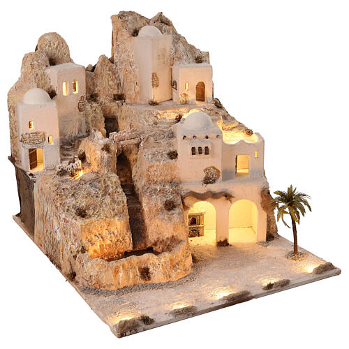 Orientalische Dorfkulisse – neapolitanische Krippenlandschaft mit Beleuchtung, Wasserlauf und Backofen, für 14 cm Krippe, 95 × 95 × 120 cm, Modul 2 4