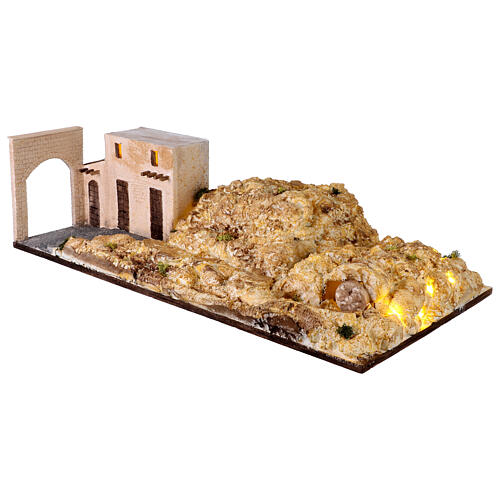 Arabische Szene mit beleuchteter Grotte 120x60 cm Osterkrippe 12-14 cm 3