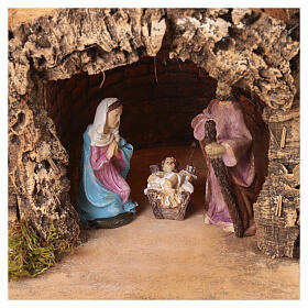 Capanna con cascata e natività illuminata 35x40x30 cm presepe 8-10 cm 