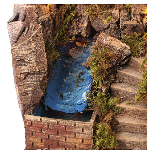 Cabana com cascata e Natividade iluminada 35x40x30 cm para presépio de 8-10 cm 4