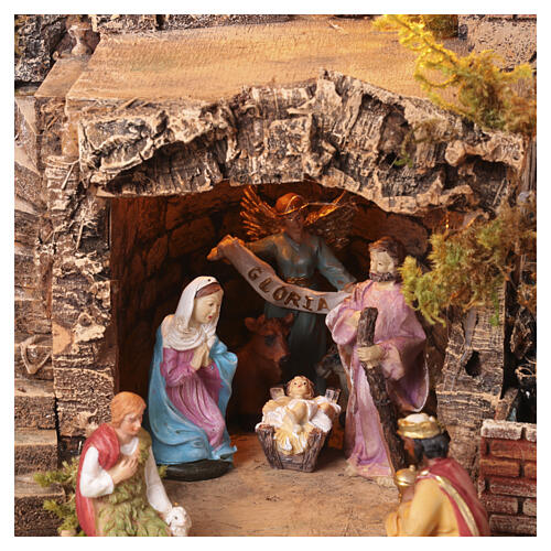 Décor crèche 10 cm complète 11 personnages résine 45x75x45 cm 2