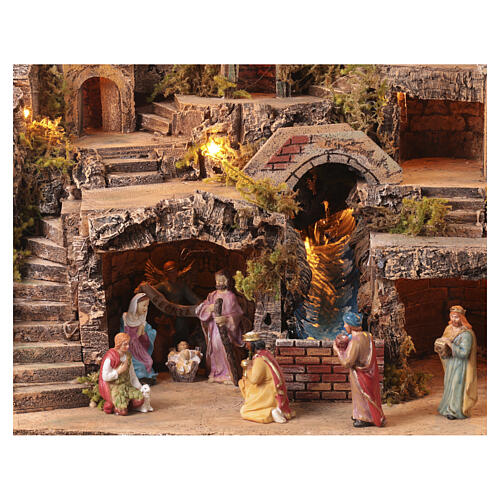 Scenografia presepe 10 cm completo 11 personaggi resina 45x75x45 cm 4