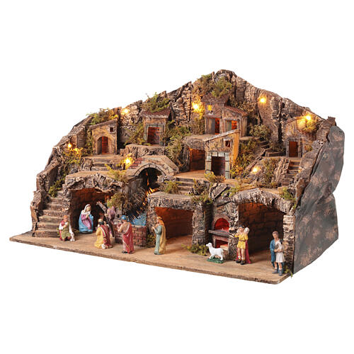 Scenografia presepe 10 cm completo 11 personaggi resina 45x75x45 cm 5