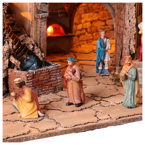 Borgo presepe Napoletano 10 cm completo 13 pz luci cascata forno mulino vento 80x65x60 cm 5