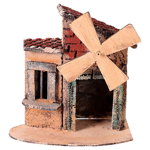 Small house with functioning windmill for 6-8 cm Nativity Scene, 15x10x15 cm 1