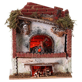 Forno a legna con lampada effetto fiamma presepe 10-12 cm 15x20x10 cm