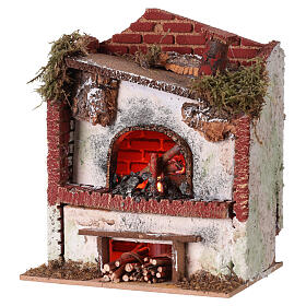 Forno a legna con lampada effetto fiamma presepe 10-12 cm 15x20x10 cm