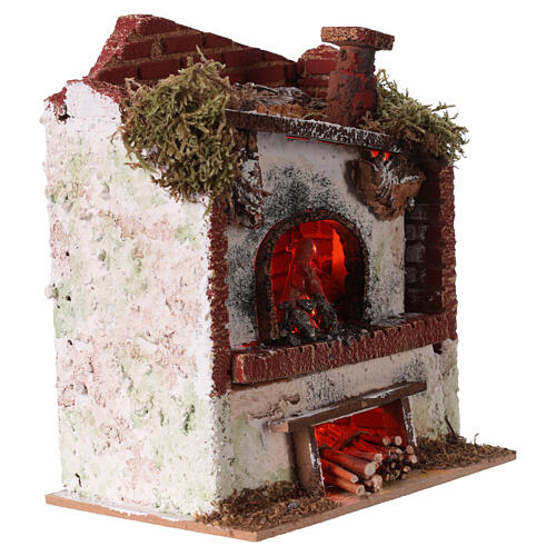 Forno a legna con lampada effetto fiamma presepe 10-12 cm 15x20x10 cm 3