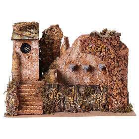 Fontana 3 getti con pompa ed ambientazione presepe 10-12 cm 30x25x20 cm