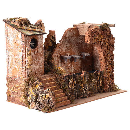 Fonte de 3 jatos com bomba e cenário para presépio de 10-12 cm 30x25x20 cm 2