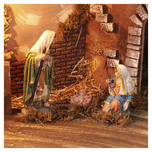 Stall mit Geburt-Christi-Darstellung und Beleuchtung – für 8–10-cm-Krippe, 40 × 60 × 30 cm 2