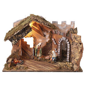 Capanna Sacra Famiglia con luce 40x60x30 cm presepe 8-10 cm