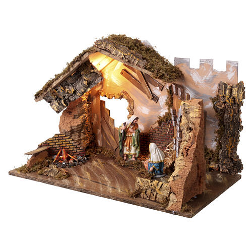 Capanna Sacra Famiglia con luce 40x60x30 cm presepe 8-10 cm 3