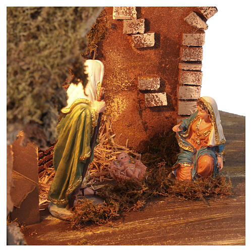 Capanna Sacra Famiglia con luce 40x60x30 cm presepe 8-10 cm 4