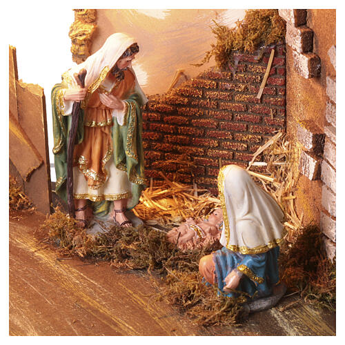 Capanna Sacra Famiglia con luce 40x60x30 cm presepe 8-10 cm 7