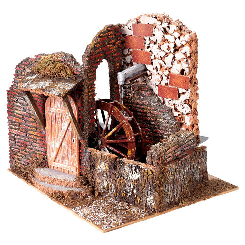 Mulino ad acqua funzionante con pompa 25x20x20 cm presepe 8-10 cm 3