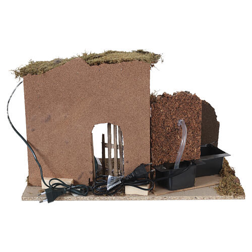 Lighted Nativity Stable with 10 cm, water mill, 30x50x30cm 6