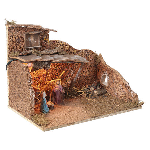 Nativity hut, 30x45x30 cm  flame effect light, for 10 cm Nativity Scene 4