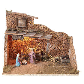 Cabane de la Nativité 30x45x30 cm avec effet de flamme pour crèche 10 cm