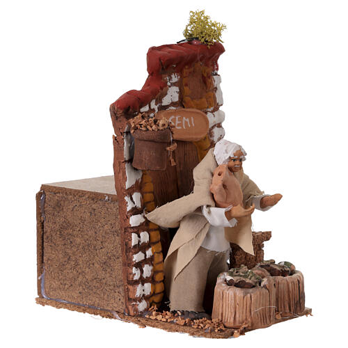 Venditore di semi con movimento 15x10x15 cm presepe 10 cm 3