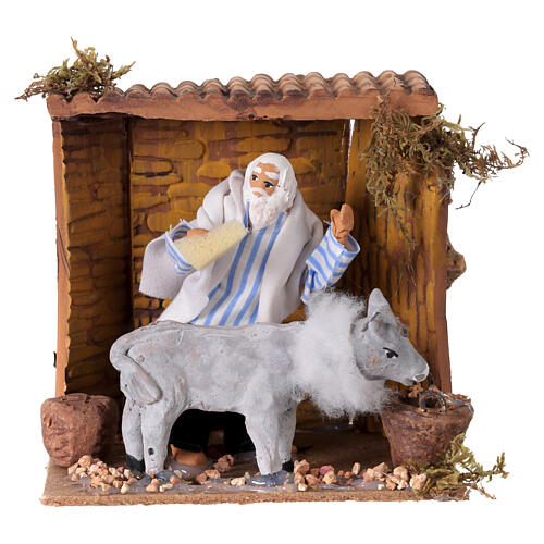 Mann mit Esel – Krippenszene im neapolitanischen Stil, mit Bewegungsfunktion, für 10 cm Krippe, 10 × 15 × 15 cm 1