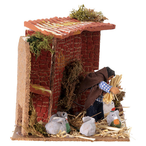 Kind mit Kaninchen – Krippenszene im neapolitanischen Stil, mit Bewegungsfunktion, für 6–10 cm Krippe 3