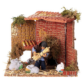 Scène crèche 8-10 cm enfant avec lapins en mouvement 15x18x15 cm