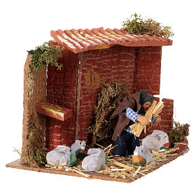 Scène crèche 8-10 cm enfant avec lapins en mouvement 15x18x15 cm